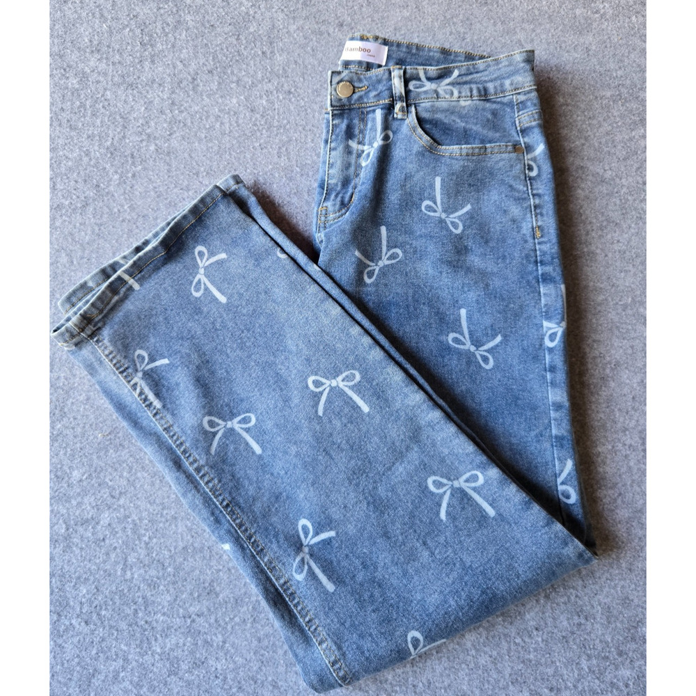 Bamboo Women's Jeans Light Wash w/ Print Pattern Straight Leg Junior’s Size 13